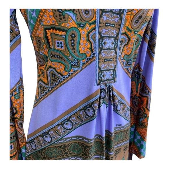 Hale Bob Purple Orange Geometric Patterned Long Sleeves Mini Dress size S - Picture 14 of 14